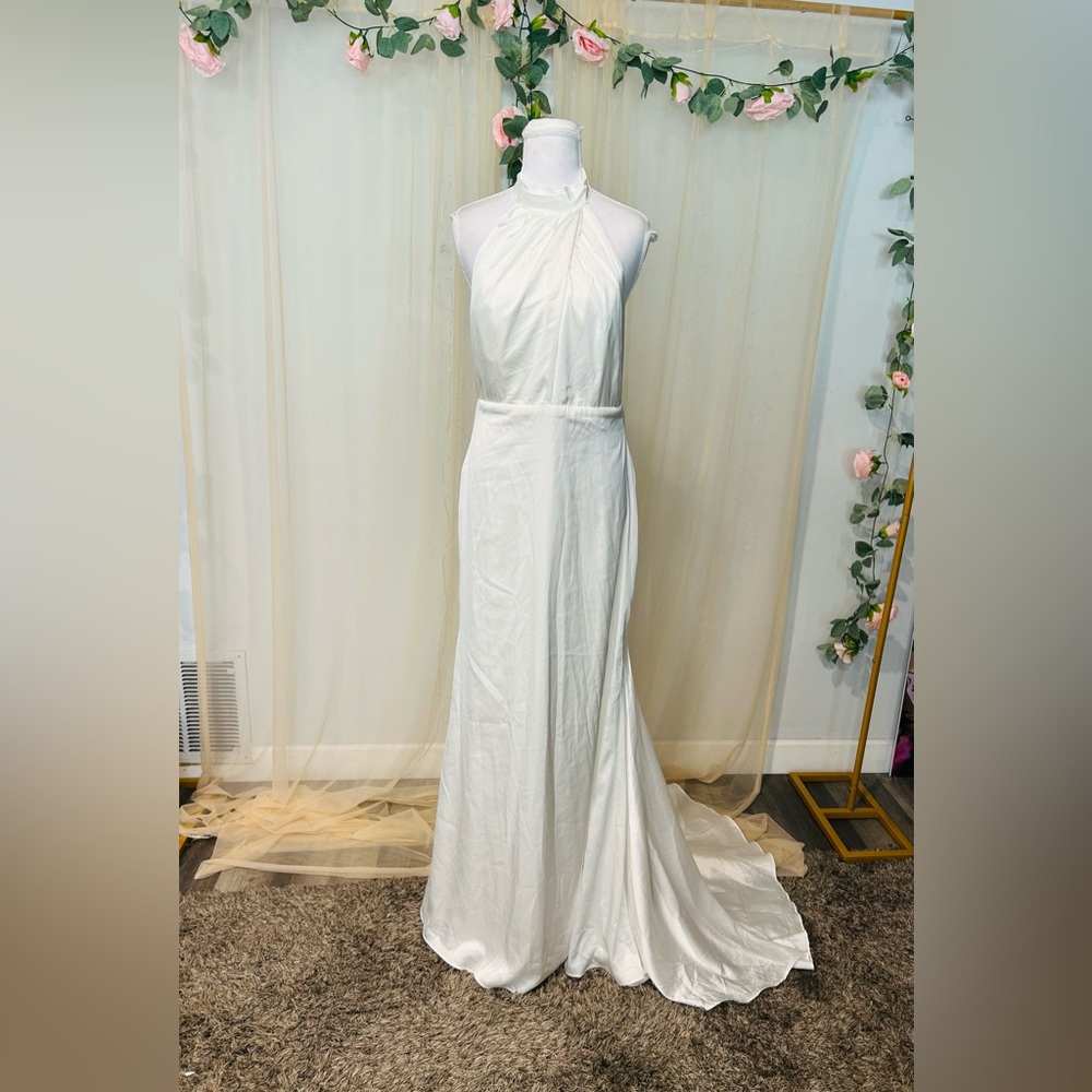 Lulu's Elegant White Halter Wedding Dress